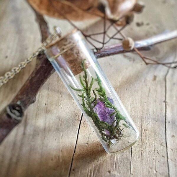 Amethyst Glass Bottle Necklace raw quartz Pendant Crystal Moss Mori Girl Violet Necklace Natural Mystery Statice inspirational - Imagen 3