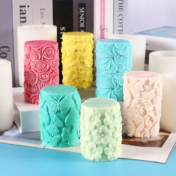 For Fun Flower Butterfly Cylindrical Candle Silicone Mold Relief Rose Cylindrical Candle Mould 3D Mold Aromatherapy Gypsum Mold - Imagen 3