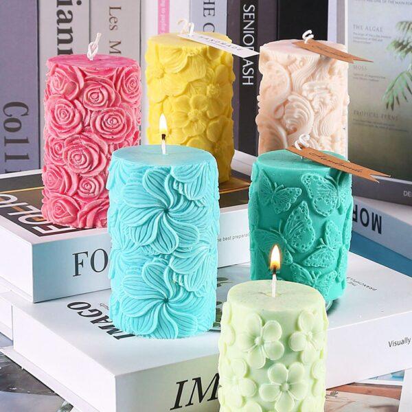 For Fun Flower Butterfly Cylindrical Candle Silicone Mold Relief Rose Cylindrical Candle Mould 3D Mold Aromatherapy Gypsum Mold - Imagen 4