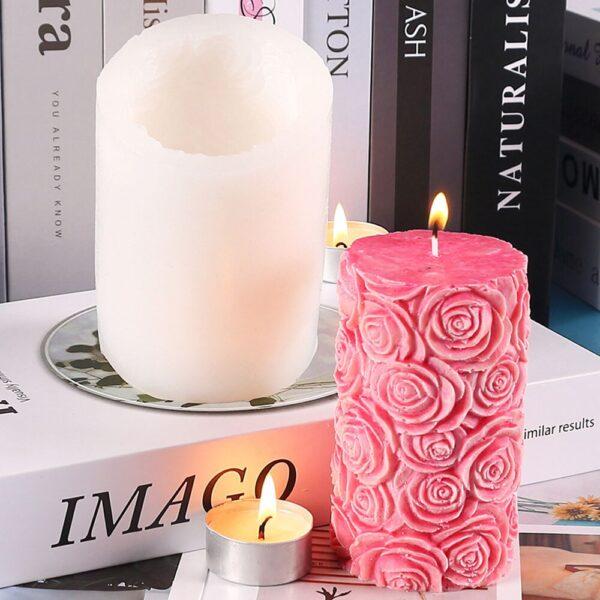 For Fun Flower Butterfly Cylindrical Candle Silicone Mold Relief Rose Cylindrical Candle Mould 3D Mold Aromatherapy Gypsum Mold - Imagen 5