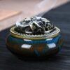 Incense Burner with Lid Hollow Top Censer Holder Heat Resistance Incense Tower Ice Crack Pattern Peaceful Mind Censer Burner - Imagen 4