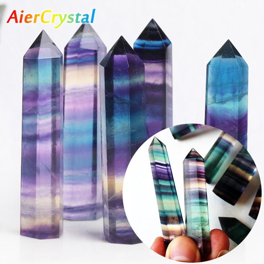 Natural Colorful Fluorite Obelisk Crystal Healing Stone Natural Quartz Home Decor Reiki Polished Point Stone Decoration Crafts