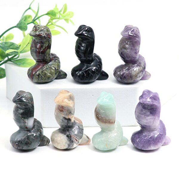 Natural Stones And Crystals Carved Snake Statue Ornament Crafts Healing Minerals Gemstone Animals Figurine Home Decoration