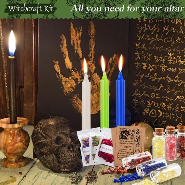 Wiccan Altar Supplies Witchcraft Kit Includes 60 Candles 10 Herbs 10 Crystal Stone 10 Parchment 60 Sage Candles For Cleansing - Imagen 2