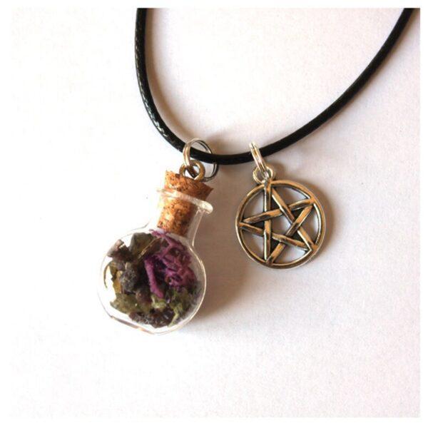 Witch protection spell necklace pentacle amulet talisman magic jewel spell jar witch pot stones plants salt - Imagen 2