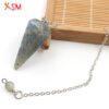 XSM Hexagon Pyramid Pendulum Natural Labradorite Stone Reiki 7 Chakra Chain Pendant Charms Jewelry for Wicca Dowsing Divination