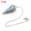 XSM Hexagon Pyramid Pendulum Natural Labradorite Stone Reiki 7 Chakra Chain Pendant Charms Jewelry for Wicca Dowsing Divination - Imagen 3