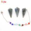 XSM Hexagon Pyramid Pendulum Natural Labradorite Stone Reiki 7 Chakra Chain Pendant Charms Jewelry for Wicca Dowsing Divination - Imagen 5